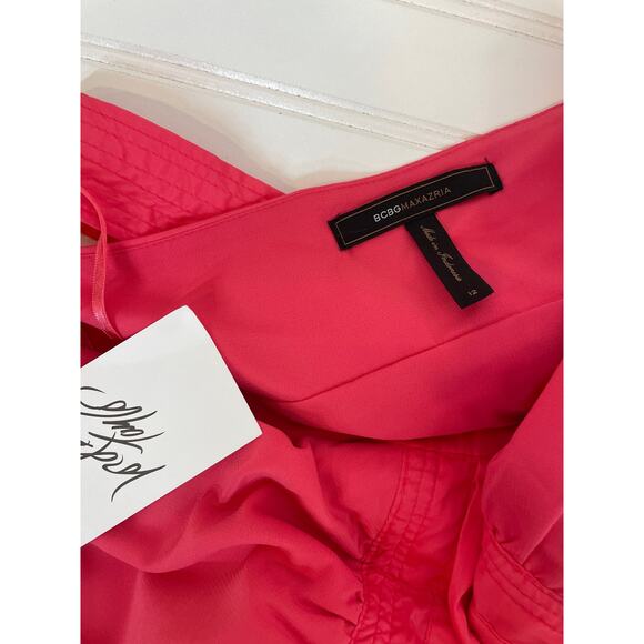 NWT BCBG Max Azria Chomisee Dress Geranium Woven Cotton Halter Ruffled Size 12 - Picture 6 of 8